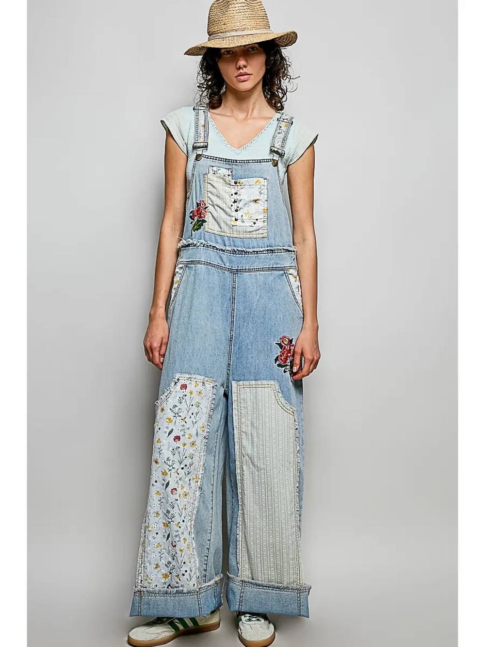 POL Oversized Fit Floral Patchwork Embroidery Overall - NWT - Picture 2 of 5
